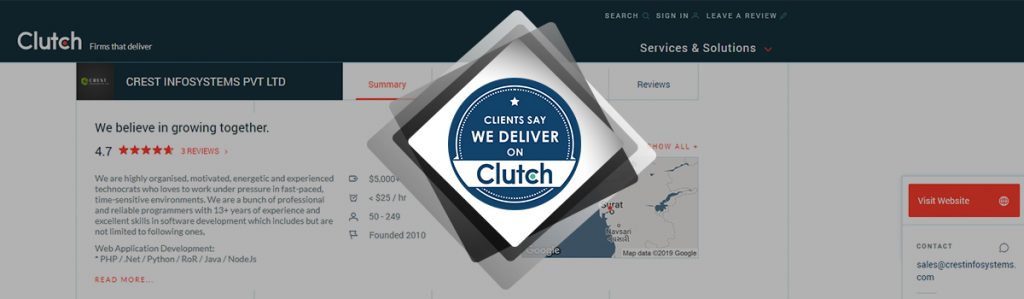 Crest Infosystems is Now on Clutch as a Leading Web & Mobile App Developer in India | 2019